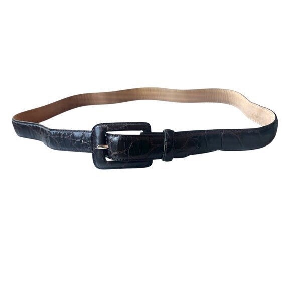 Brown Crocodile Pattern Leather Belt With Buckle 27” - 32” - Picture 2 of 8